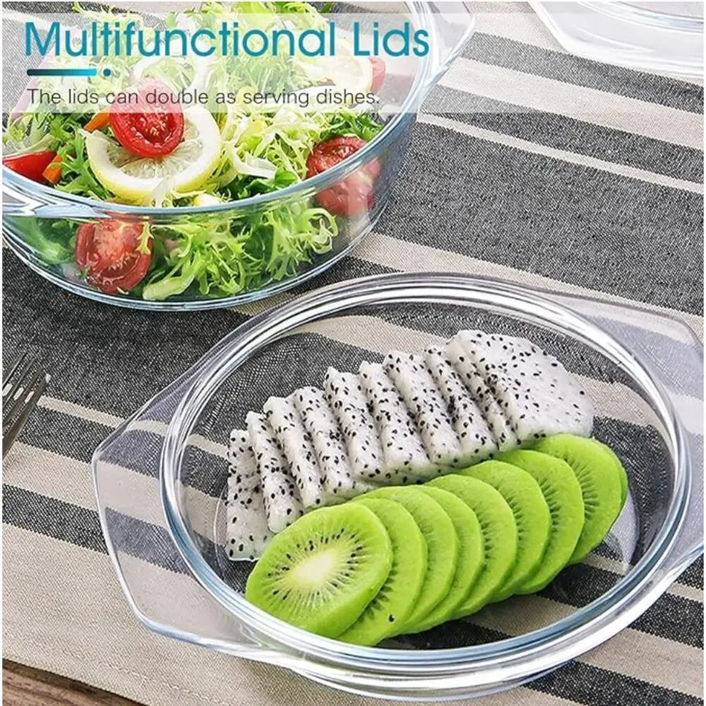 Small Round Glass Casserole Dish with lid- Microwave and Oven Safe